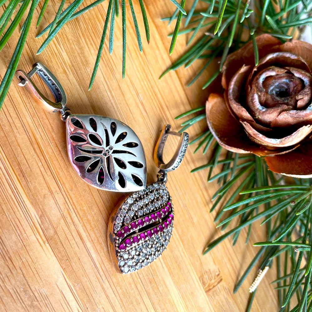 925 Sterling Silver, Ruby & Topaz, Drop Earrings - Picture 8 of 8